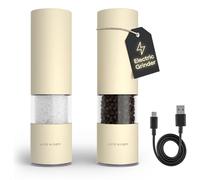 LARS NYSØM Macina Sale e Pepe Elettrica | Set di Macinapepe Automatici in Acciaio Inox con Macinino in Ceramica Regolabile | Set Macinaspezie Ricaricabili USB con Luce LED (Almond Beige)