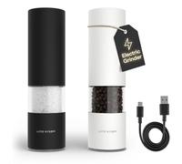 LARS NYSØM Macina Sale e Pepe Elettrica | Set di Macinapepe Automatici in Acciaio Inox con Macinino in Ceramica Regolabile | Set Macinaspezie Ricaricabili USB con Luce LED (Black/White)