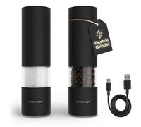 LARS NYSØM Macina Sale e Pepe Elettrica | Set di Macinapepe Automatici in Acciaio Inox con Macinino in Ceramica Regolabile | Set Macinaspezie Ricaricabili USB con Luce LED (Carbon Black)