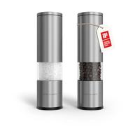 LARS NYSØM Set di 2 macina sale e pepe manuale con macina in ceramica regolabile da grossolana a fine I Set di macinini per spezie di design (Stainless Steel)