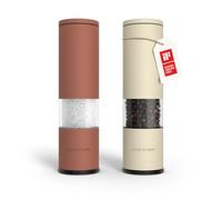 LARS NYSØM Set di 2 macina sale e pepe manuale con macina in ceramica regolabile da grossolana a fine I Set di macinini per spezie di design (Red/Beige)