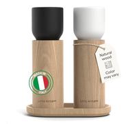 LARS NYSØM Set Macina Sale e Pepe in Legno Manuale con Vassoio - Macina Spezie con Macina in Ceramica Regolabile - Eleganti Macina Pepe e Sale in Legno di Faggio per Cucina o Tavola (Black/White)