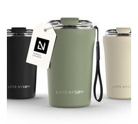 LARS NYSØM Tazza Termica per caffè 380ml - Caffè Mug Termica da Viaggio | Tazza Termica per Caffè da Viaggio - con Cinturino & Coperchio in Tritan - Tenuta Stagna Thermal Tazza - 4h Caldo e 8h Freddo
