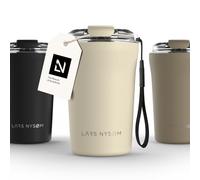 LARS NYSØM Tazza Termica per caffè Thermo Coffee Mug-to-Go con Cinturino & Coperchio in Tritan 380ml | Tazza da Viaggio 0,38 Litri con Isolamento | Per caffè e tè (Almond Beige, 380ml)