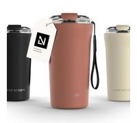 LARS NYSØM Tazza Termica per caffè Thermo Coffee Mug-to-Go con Cinturino & Coperchio in Tritan 500ml | Tazza da Viaggio 0,5 Litri con Isolamento | Per caffè e tè (Brick Red, 500ml)