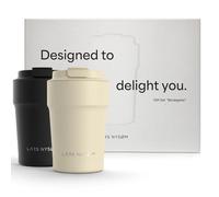 LARS NYSØM Thermo Coffee Mug-to-go Gift Set - 2 tazze termiche da 380 ml per caffè e tè - Il set di tazze a prova di perdite viene fornito in un'attraente confezione regalo (Black/Beige)