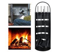 LARS360 Accessori per Camino Kit Camino da 5 Pezzi, in Acciaio Inox, Inclusa Scopa, Pala per Cenere, Gancio, Pinza, Supporto Con Protezione da Sguardi Indiscreti in Acciaio Inox, Nero