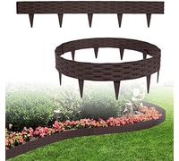 LARS360 Bordo per prato, 5 m, con 5 elementi da 100 cm, in plastica pieghevole, design rattan, bordatura per aiuole, palizzate da giardino (5 pezzi, marrone)
