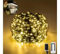 LARS360 Catena di luci in filo di rame, 200 m, 2000 LED, con timer a distanza, catena luminosa per interni ed esterni, 8 modalità, IP44, impermeabile, per decorazioni natalizie interne, bianco caldo