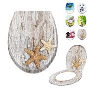 LARS360 Copriwater con abbassamento automatico, antistatico, antibatterico, facile da pulire, rimovibile, per la maggior parte dei copriwater sospesi, 45 x 38 cm (perle e stelle marine)