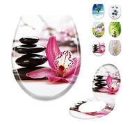 LARS360 Copriwater sedile WC con abbassamento automatico, antistatico, antibatterico, facile da pulire, rimovibile, per la maggior parte dei copriwater sospesi, 45 x 38 cm (fiori rossi e arte pietra)