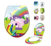 LARS360 Copriwater sedile WC con abbassamento automatico, antistatico, antibatterico, facile da pulire, rimovibile, per la maggior parte dei copriwater sospesi, 45 x 38 cm (arcobaleno e cavallo)