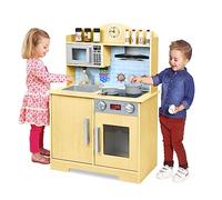 LARS360 Cucina giochi in legno, cucina per bambini per bambini, cucina giochi all'aperto in legno massello con accessori come microonde, forno, utensili da cucina e spezie (59,5 x 29,5 x 92 cm)