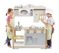 LARS360 Cucina per bambini in legno con numerosi accessori - Contiene microonde, forno, lavello, utensili da cucina e spezie. Sicuro, non tossico e facile da usare (68 x 26 x 78 cm), LARS-(ELC1061)-1