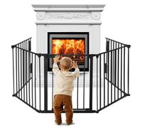 LARS360 griglia di protezione per camino, 300 cm, con porta, 5 elementi, pieghevole, sospensione, box e protezione, per neonati e bambini (75 x 60 cm, 2 serrature)