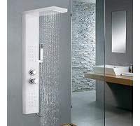 LARS360 Pannello doccia rubinetto doccia in acciaio inox 4 in 1 sistema doccia con doccetta a pioggia, doccia a pioggia, doccia a cascata, set doccia per bagno doccia, pannello doccia bianco