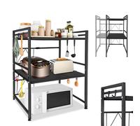 LARS360 Scaffale espandibile per microonde, supporto per microonde a 3 livelli, scaffale da cucina in acciaio al carbonio, portaoggetti per microonde per la cucina e l'archiviazione (nero), LARS