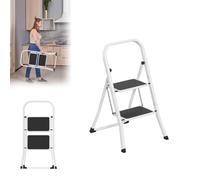 LARS360 Scala pieghevole a 2 livelli, in acciaio con gradini antiscivolo, portata 150 kg, pieghevole, per casa, cucina, ufficio, salvaspazio, solo 5 cm (nero + bianco)