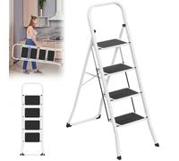 LARS360 Scala pieghevole a 4 livelli, in acciaio con gradini antiscivolo, portata 150 kg, pieghevole, per casa, cucina, ufficio, salvaspazio, solo 5 cm (nero + bianco)