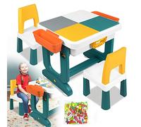 LARS360 Tavolo per bambini con sedie, per bambini, multifunzione, tavolo da costruzione, tavolo per attività su entrambi i lati, tavolo da gioco per bambini (dotato di 300 mattoncini da costruzione)