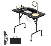 LARS360 Tavolo per manicure con aspirazione, pieghevole, per manicure e manicure, portatile, con ruote, sacchetto per la polvere, borsa per il trasporto, venature nere