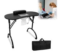 LARS360 Tavolo per manicure con aspirazione, pieghevole, per manicure e manicure, portatile, con ruote, sacchetto per la polvere, nero