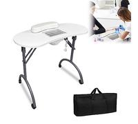 LARS360 Tavolo per Manicure Pieghevole Con Aspirazione, Portatile, Con Ruote e Sacchetto per la Polvere - Bianco