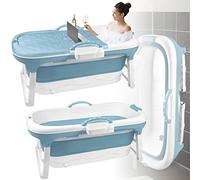 LARS360 Vasca da bagno pieghevole per adulti, vasca da viaggio pieghevole con copertura rimovibile, cestino per sapone, rullo massaggiante, vasca da bagno mobile per piccolo bagno (118 x 62 x 53 cm)