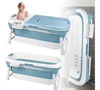 LARS360 Vasca da bagno pieghevole per adulti, vasca da viaggio pieghevole con copertura rimovibile, cestino per sapone, rullo massaggiante, vasca da bagno mobile per piccolo bagno (128 x 62 x 53 cm)