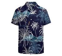 LARSD 80s Camicie per Uomo 90s Button Up Shirt Vintage Retro Hawaiian Beach Shirt Neon Discoteca Camicia Divertente Partito Camicia, Foglie di palma blu navy, M