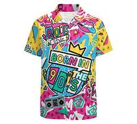 LARSD Camicia Anni '80 e '90 Button Up Vintage Retrò Hawaiana da Spiaggia Neon Discoteca Divertente da Festa, Nato Negli Anni '90, 5XL