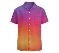 LARSD Camicie anni '80 da uomo anni '90 Button Up camicia vintage retrò hawaiana spiaggia camicia neon discoteca divertente camicia da festa, Gradiente Viola Arancione, M