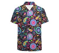 LARSD Camicia da uomo anni '70 con motivo cachemire, stile vintage, con bottoni, stile hippie, stile anni '60, discoteca, anni '70, motivo cachemire, taglia XL