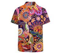 LARSD Camicia da uomo anni '70, motivo cachemire vintage floreale abbottonato, camicia hippie vestiti anni '60, Motivo cachemire rosso., XX-Large