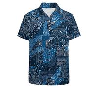 LARSD Camicia da uomo anni '70 Paisley Camicie Vintage Floreale Button Up Shirt Hippie Vestiti 60s Camicia da discoteca, Motivo cachemire blu., 3XL