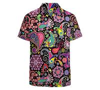 LARSD Camicia da Uomo Anni '70 Paisley Vintage Floreale Button Up Hippie Vestiti 60s Discoteca