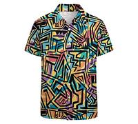 LARSD Camicie anni '80 da uomo anni '90 Button Up camicia vintage retrò hawaiana spiaggia camicia neon discoteca divertente camicia da festa, Giallo Geometrico anni '80, XXL
