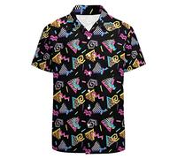 LARSD Camicia da uomo anni '80 - anni '90 button up vintage retrò hawaiana spiaggia neon discoteca divertente festa camicia, 80s 90s Nero, L