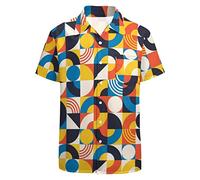 LARSD Camicia hawaiana da uomo casual abbottonata manica corta partito camicia stampata Funky Aloha Beach Shirt, Quadrato giallo, L