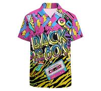 LARSD Camicie anni '80 da uomo anni '90 Button Up camicia vintage retrò hawaiana spiaggia camicia neon discoteca divertente camicia da festa, Ritorno agli anni '80, 4XL