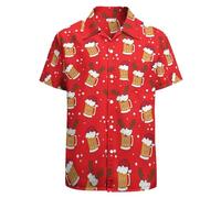 LARSD Camicie anni '80 da uomo anni '90 Button Up camicia vintage retrò hawaiana spiaggia camicia neon discoteca divertente camicia da festa, Birra di Natale, XL