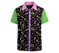 LARSD Camicie anni '80 per gli uomini anni '90 Camicia con bottoni vintage retrò hawaiana da spiaggia divertente camicia da festa in discoteca al neon, Natale anni '80, XL