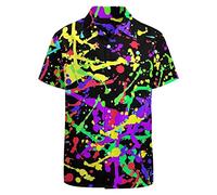 LARSD Camicie anni '80 per uomo 90 Button Up Camicia Vintage Retro Hawaiian Beach Shirt Divertente Neon Disco Party Shirt, 80s Splash Nero, XX-Large