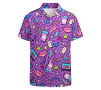 LARSD Camicie Anni 80 per Uomo Camicia Anni 90 con Bottoni Camicia Hawaiana Vintage Stile Retrò Camicia da Spiaggia Neon Camicia da Festa Divertente Icona Anni 80 90 Viola M