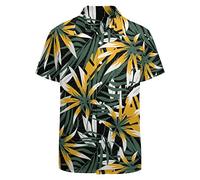 LARSD 80s Camicie per Uomo 90s Button Up Shirt Vintage Retro Hawaiian Beach Shirt Neon Discoteca Camicia Divertente Partito Camicia, Foglie nere e verdi., 4XL