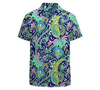 LARSD Camicie da Uomo Anni 80 e 90, Camicia a Bottoni Vintage Retrò Hawaiana da Spiaggia, Camicia Neon Disco Divertente per Feste, XL