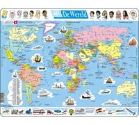 Larsen K1 The World - Political Map, Dutch Edition, 107 Piece Boxless Tray & Fra