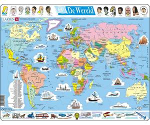 Larsen K1 The World - Political Map, Dutch Edition, 107 Piece Boxless Tray & Fra
