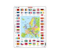 Larsen KL1 Bandiere e Mappa Politica dell'Europa, Edizione Tedesco, Puzzle Incorniciato con 70 Pezzi