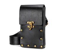Larswon Borsa rinascimentale medievale cintura marsupio in pelle marsupio gamba supporto telefono festival fiere accessori, nero, Medium, Marsupio alla moda